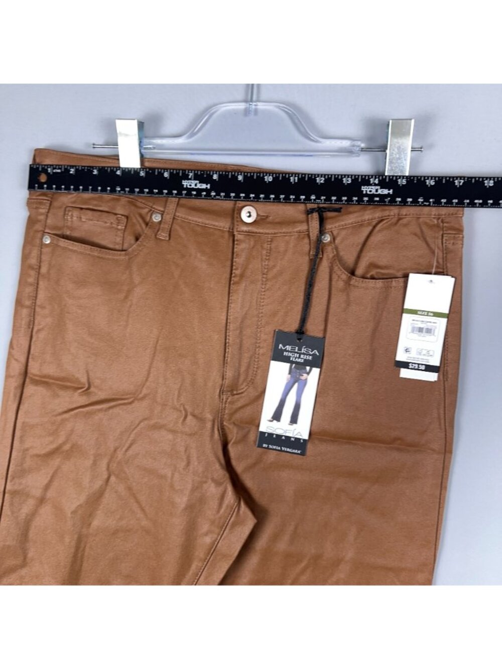 Sofia Jeans By Sofia Vergara Melisa Flare Pants Size 16 Brown High Rise - Picture 6 of 10